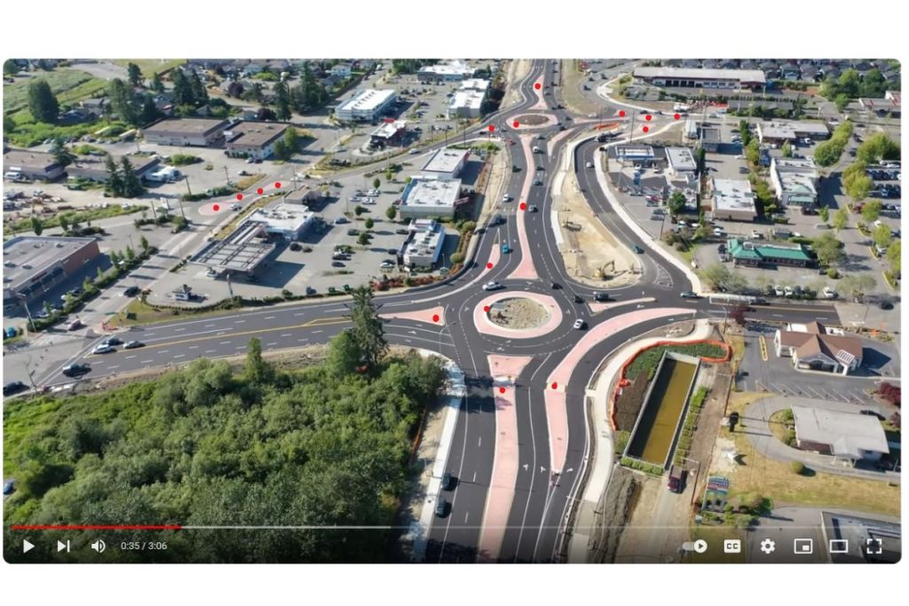 Roundabout with red dots for objects